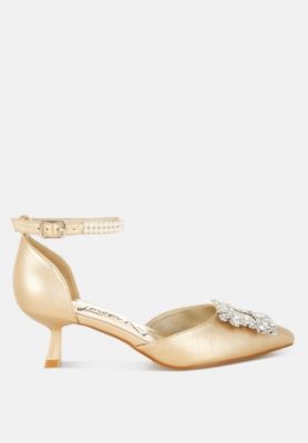 Womens Onkana Diamante Brooch Kitten Heel Sandals