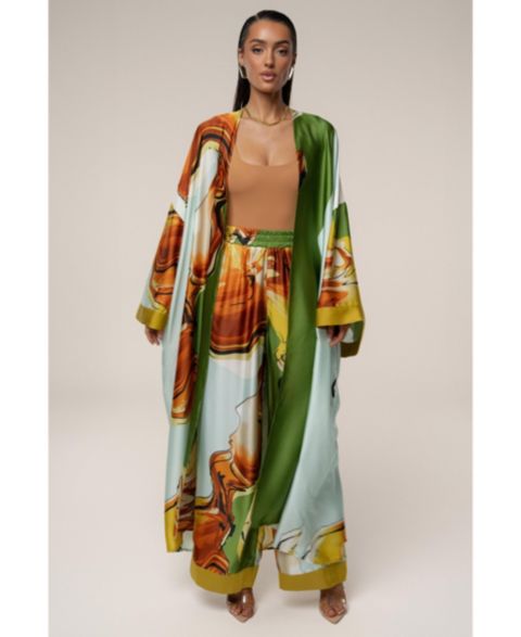 Женские куртки JLUXLABEL Nola Maxi Duster, цвет: Зелёный с принтом