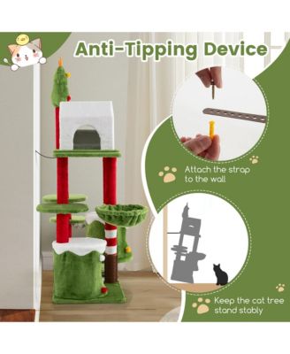 48'' Mushroom Cat Tree for Indoor Cats w/ 2 Cute Condos Plush Perch Teasing Balls