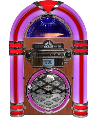 BROADWAY Desktop Bluetooth LED Jukebox Speaker with CD Player and FM Radio - Mahagony