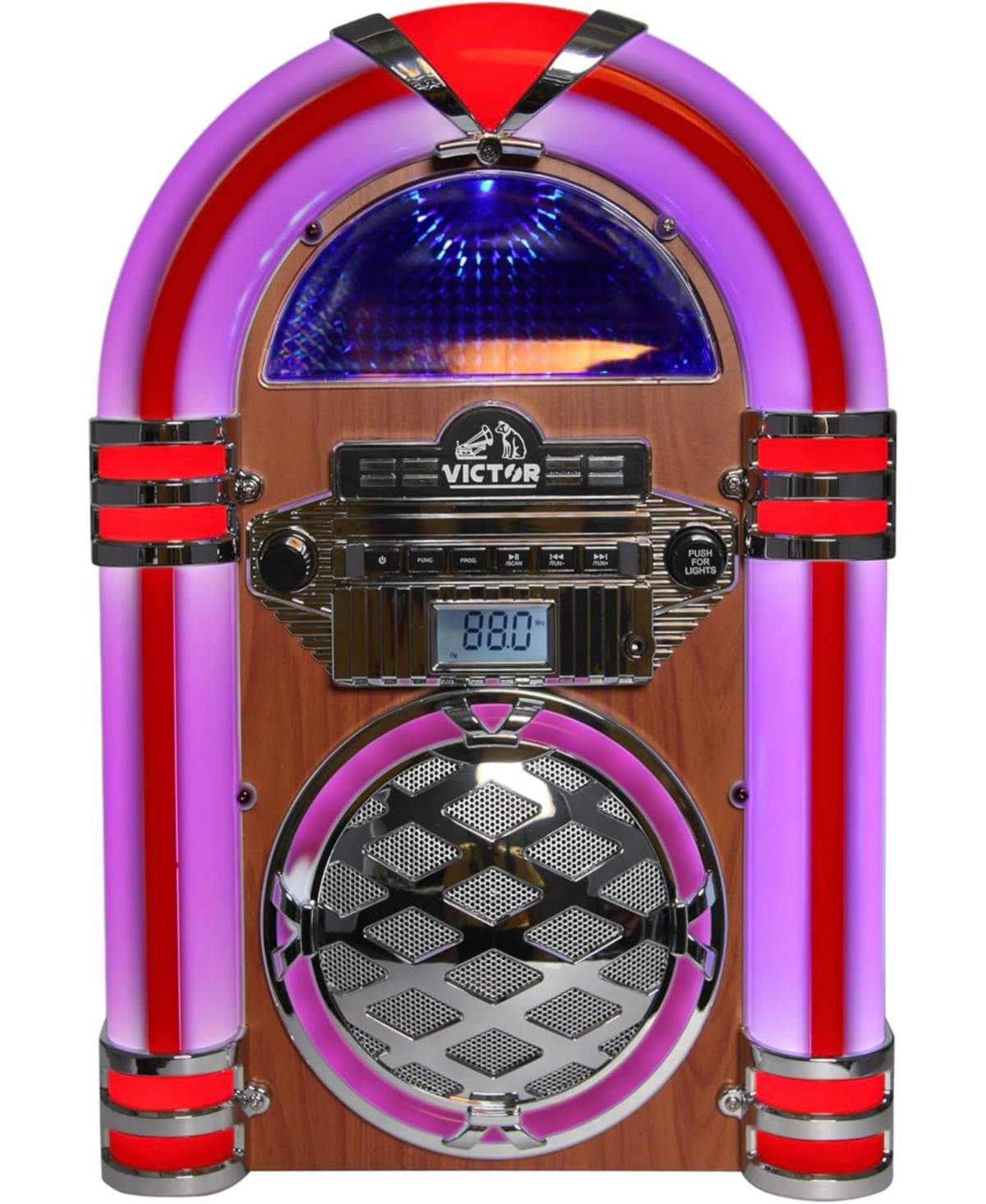 Victor Broadway Desktop Bluetooth Led Jukebox Speaker with Cd Player and Fm Radio - Mahagony