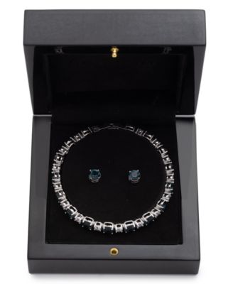Crystal Stone Silver-Tone Flex Bracelet and Stud Earrings Set