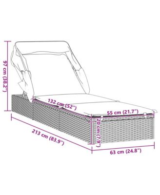 Sunbed Black Poly Rattan 83.9 in x 24.8 in x 38.2 in Foldable