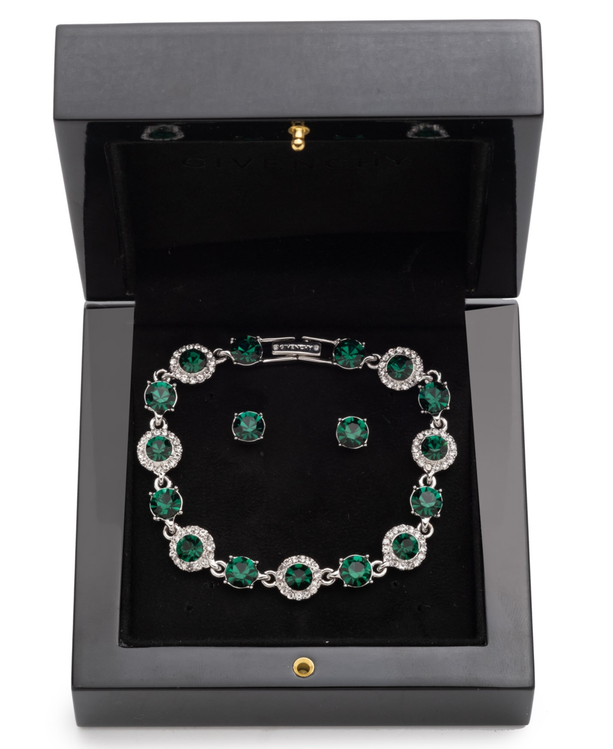 Givenchy Crystal Stone Bracelet And Stud Earrings Set In Green