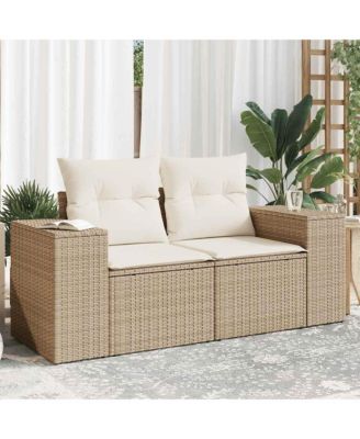Garden Sofa Beige Poly Rattan 2-Seater Adjustable Legs