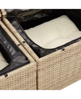 Garden Sofa Beige PE rattan 2-Seater Foldable Outdoor Sofa