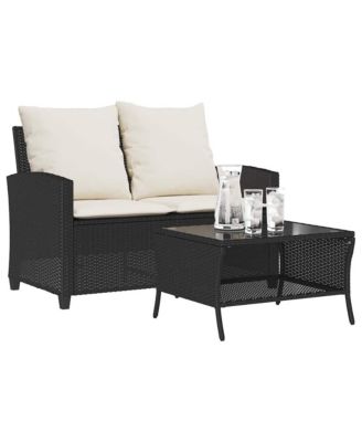 Garden Sofa Black, Cream White PE Rattan Medium Removable Covers