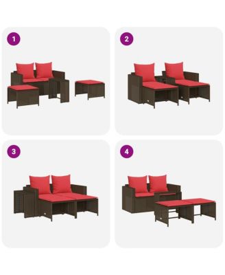 5 Piece Patio Sofa Set with Cushions Stackable Brown Poly Rattan