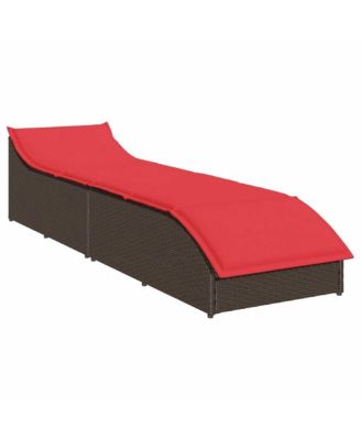 Folding Sun Lounger with Cushion and Storage Brown Poly Rattan