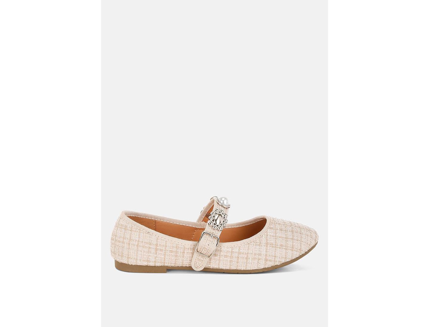 Женские балетки London Rag Noyama Charms Embellished Tweed Mary Janes, цвет: Светлый бежевый — фото 2