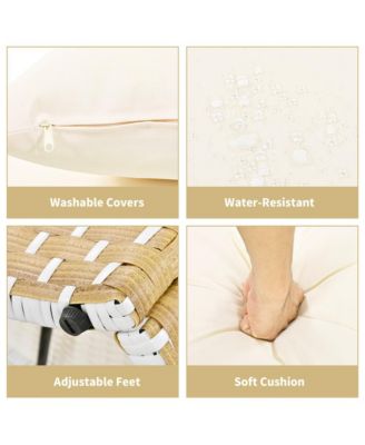 - Rattan Daybed Outdoor Sectional Sofa Set - Retractable Canopy - Beige