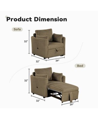  1 Pc  Fabric Upholstered, USB-A & USB-C Ports, Pillows  Pullout Sleeper, Space-Saving Design  Convertible Sofa Bed Chair