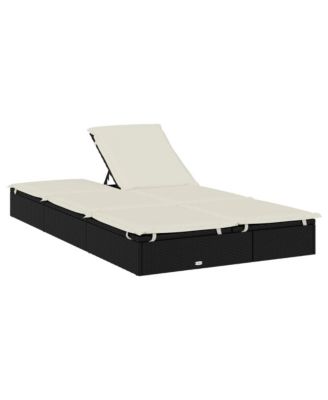 Sunbed Black PE Rattan Double Adjustable Armrests Sunbed