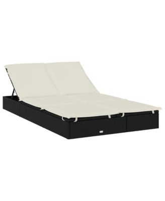 Sunbed Black PE Rattan, Powder-Coated Steel, 100% Polyester Double