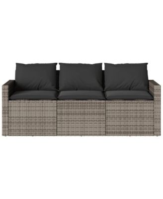 Garden Sofa Gray PE Rattan 3-Seater UV-resistant materials
