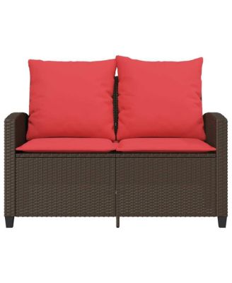 Patio Sofa 2-Seater with Cushions&Table Brown Poly Rattan