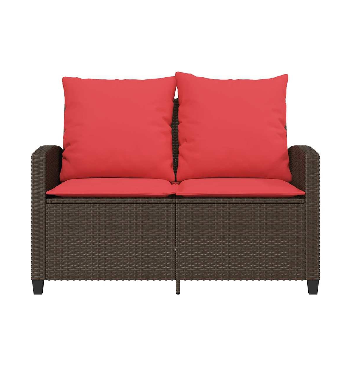 Patio Sofa 2-Seater with Cushions&Table Brown Poly Rattan