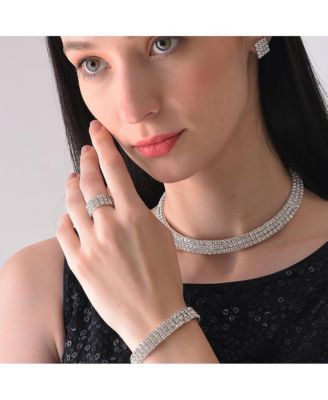 Women's Silver Bling Strand Necklace, Earrings, Bracelet And Ring (Set Of 4)