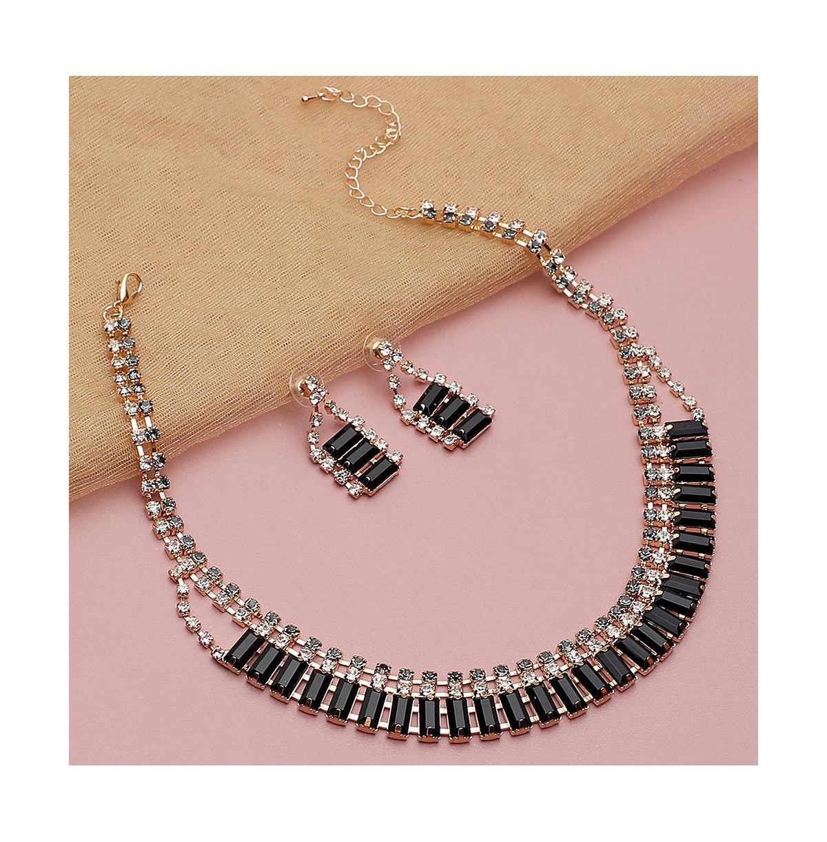 Sohi Rhinestones Jewellery Set In Black