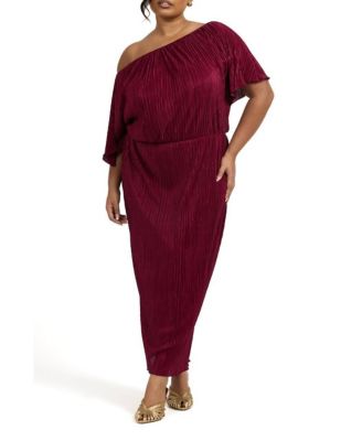 Women's Off-The-Shoulder Plisse Midaxi Dress