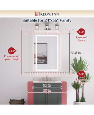 Inch LED Bathroom Vanity Mirror Tempered Glass Front & Backlit Dimmable 3 Color Lighted Mirror Anti-fog Memory Function Frameless