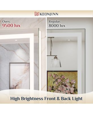 Inch LED Bathroom Vanity Mirror Tempered Glass Front & Backlit Dimmable 3 Color Lighted Mirror Anti-fog Memory Function Frameless