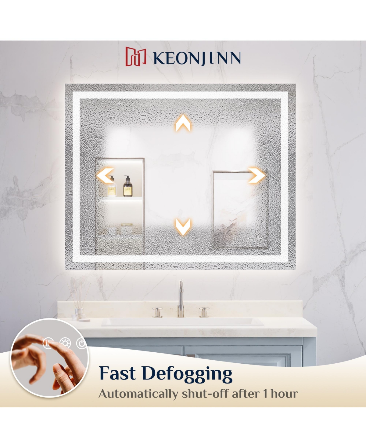 keonjinn Inch Led Bathroom Vanity Mirror Tempered Glass Front & Backlit Dimmable 3 Color Lighted Mirror Anti-fog Memory Function Frameless
