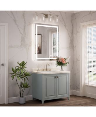 Inch LED Bathroom Vanity Mirror Tempered Glass Front & Backlit Dimmable 3 Color Lighted Mirror Anti-fog Memory Function Frameless