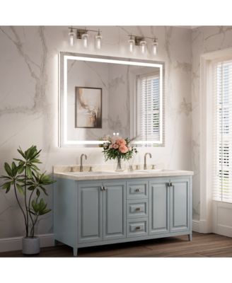 Inch LED Bathroom Vanity Mirror Tempered Glass Front & Backlit Dimmable 3 Color Lighted Mirror Anti-fog Memory Function Frameless