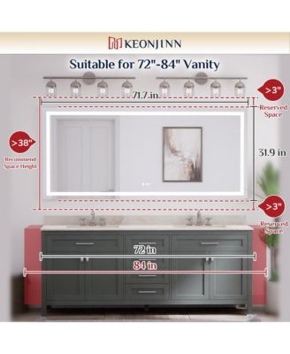 Inch LED Bathroom Vanity Mirror Tempered Glass Front & Backlit Dimmable 3 Color Lighted Mirror Anti-fog Memory Function Frameless