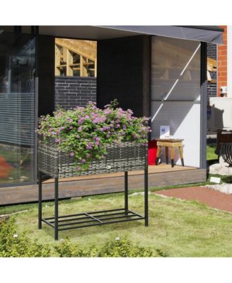Outsunny Elevated Planter Box with Rattan Look