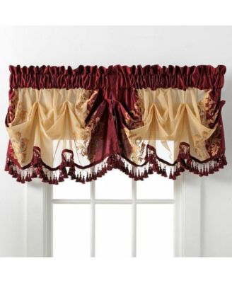 Danbury Custom Austrian Embroidered Rod Pocket Window Valance Treatment  - 54 in. W x 20 in. L, Cranberry