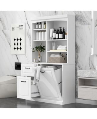 70.9" Tall MDF Freestanding Organizer Bathroom Tilt-Out Hamper Cabinet