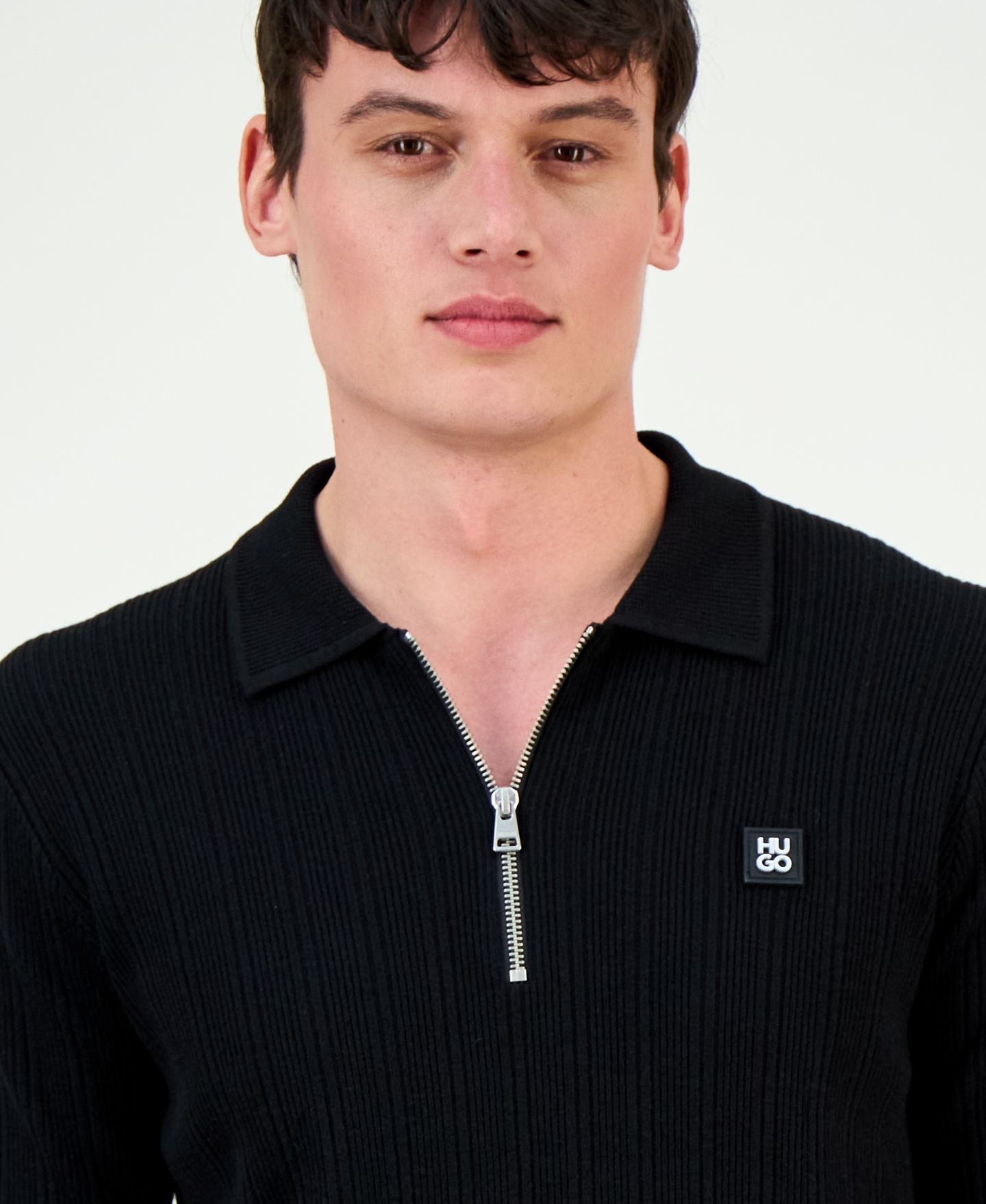 Мужской свитер Hugo Boss Hugo by Sastoro Long-Sleeve Quarter-Zip Textured, цвет: Чёрный — фото 3