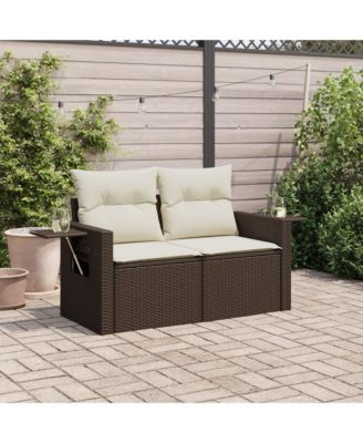 Garden Sofa Brown Poly Rattan 2-seater Foldable Garden Sofa
