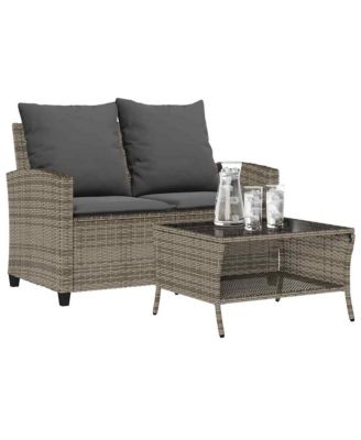 Garden Sofa Grey PE rattan 2-Seater Water-resistant materials