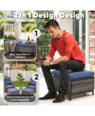 Gymojoy ArcLine PE Wicker Outdoor Patio Ottoman with Olefin Cushions