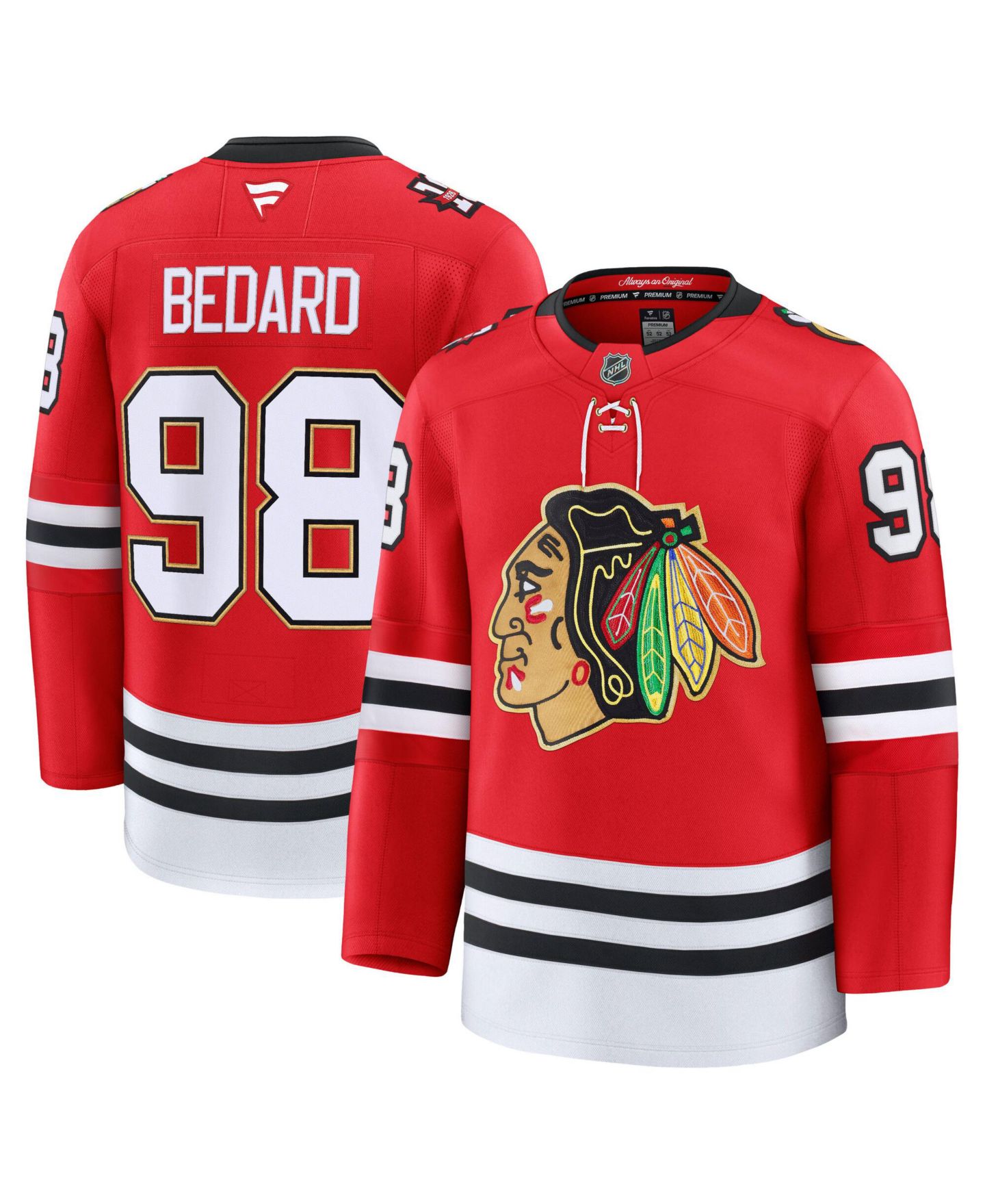 Мужской топ Fanatics Connor Bedard Red Chicago Blackhawks Centennial Premium Jersey — фото 1