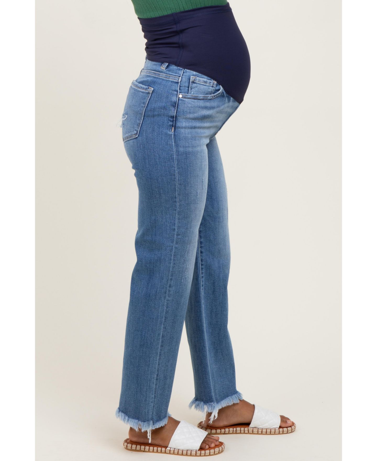Женские джинсы Pinkblush Blue Frayed Hem Ankle Straight Leg, цвет: Синий — фото 2