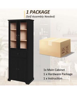 67" Freestanding Tall Bathroom Linen Tower Cabinet with Tempered Glass Doors, Adjustable Shelves, Drawer & Soft-Close Design