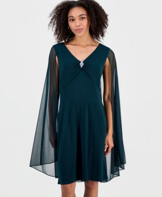 Women's Rhinestone-Trim Cape-Overlay Dress