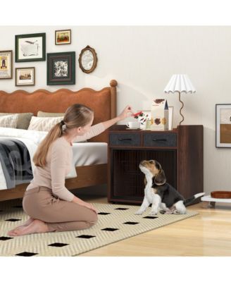 Industrial Dog Crate Indoor Doge Kennel w/Wide Countertop 2 Fabric Drawers