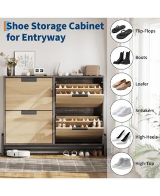Shoe Cabinet Storage with 4 Flip Drawers, Freestanding Shoe Storage Organizer Cabinet for Entryway, Narrow Shoe Rack