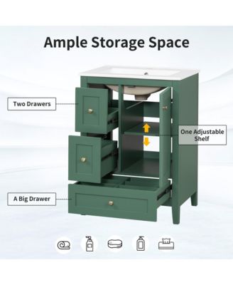 Bathroom Vanity with Storage Adjustable Shelf MDF Rubberwood Removable Dividers Dark Green Finish