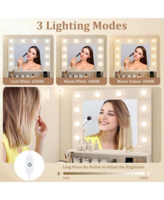 Vanity Desk with Adjustable Brightness and 3 Light Modes for Bedroom
