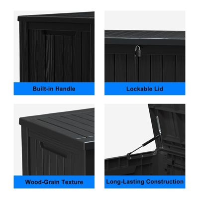 190 Gallon Patio Waterproof Resin Deck Box Lockable Outdoor Storage Garden Tools