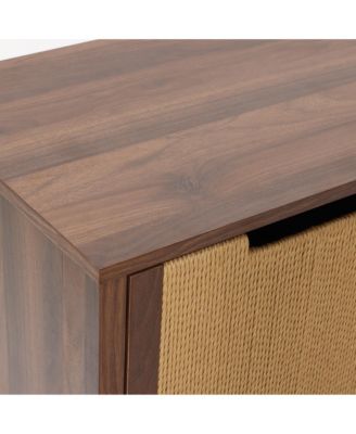 Walnut Finish Storage Cabinet with Rope Drawer Front, 1 Door, 2 Drawers, MDF Wood