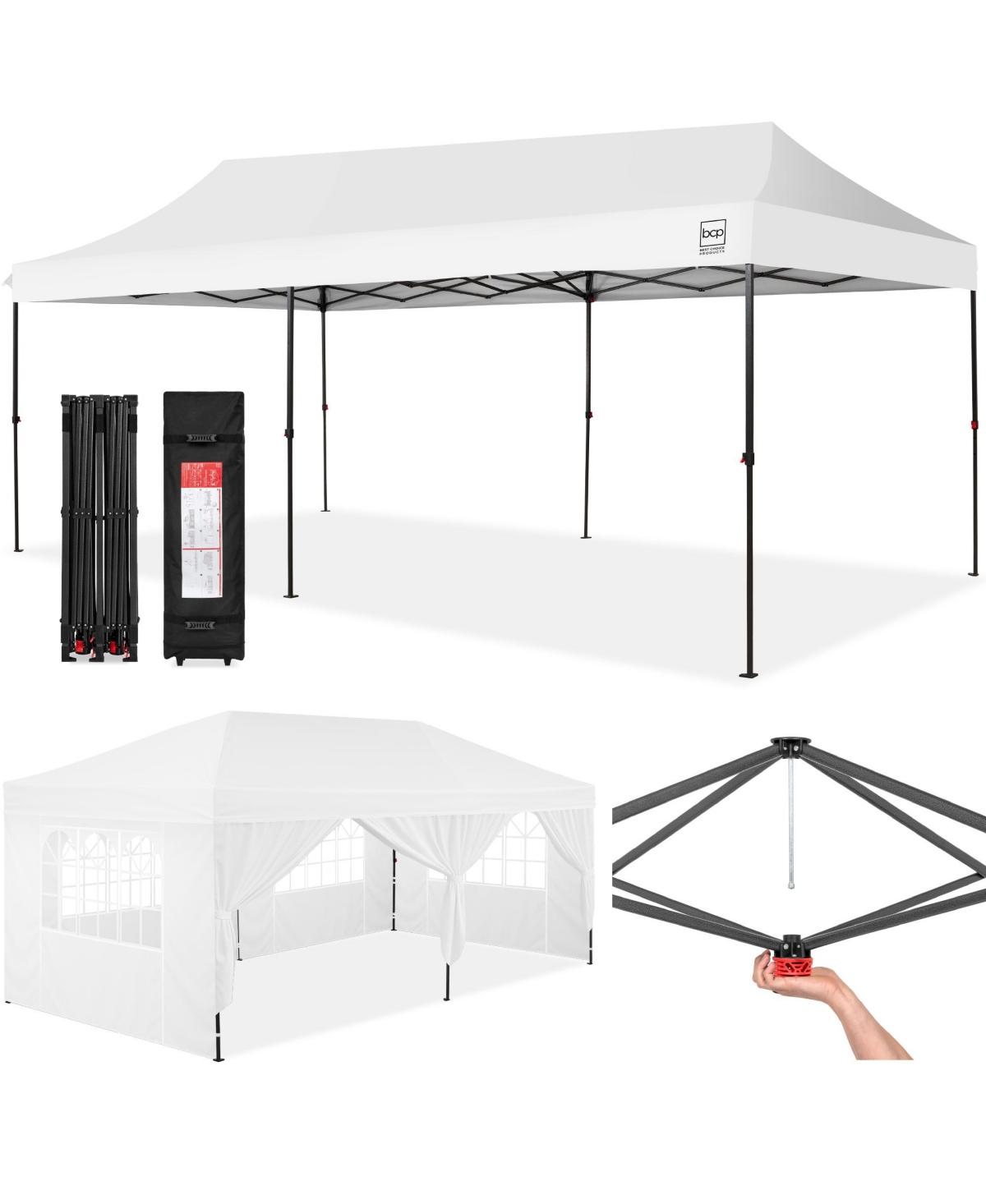 Best Choice Products 10x20ft Party Tent Pop Up Canopy Easy Setup w/ 1-Button Setup, Wheeled Case, 4 Weight Bags