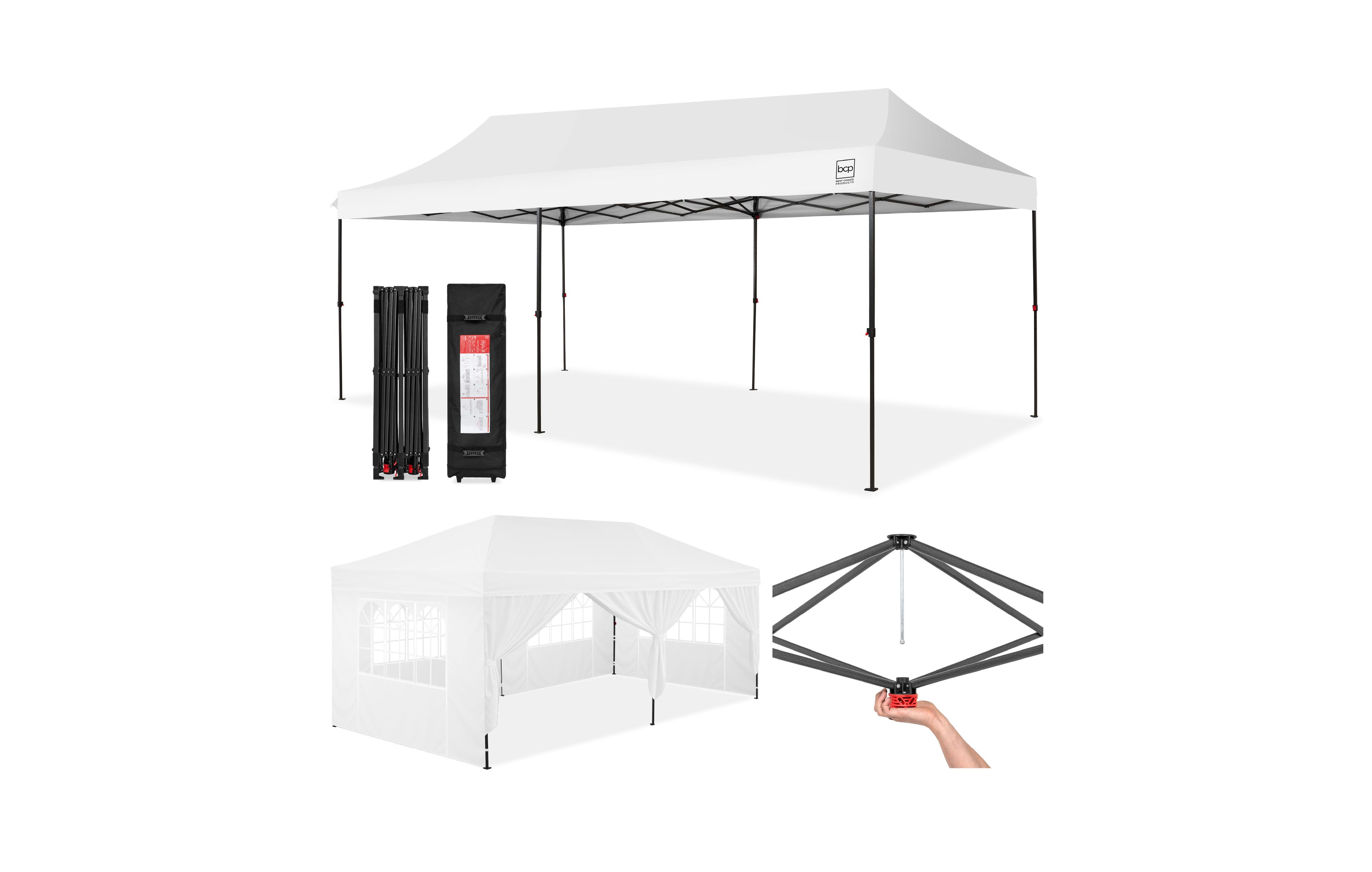 Best Choice Products 10x20ft Party Tent Pop Up Canopy Easy Setup w/ 1-Button Setup, Wheeled Case, 4 Weight Bags