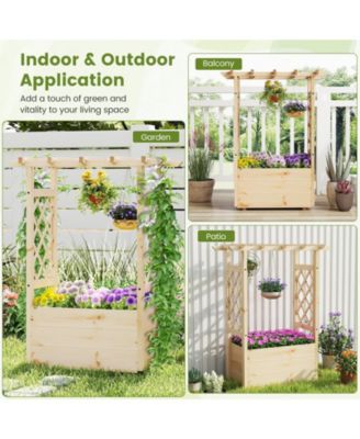 Wooden Raised Garden Bed/ Lattice Trellises Hanging Roof Drainage Indoor Outdoor